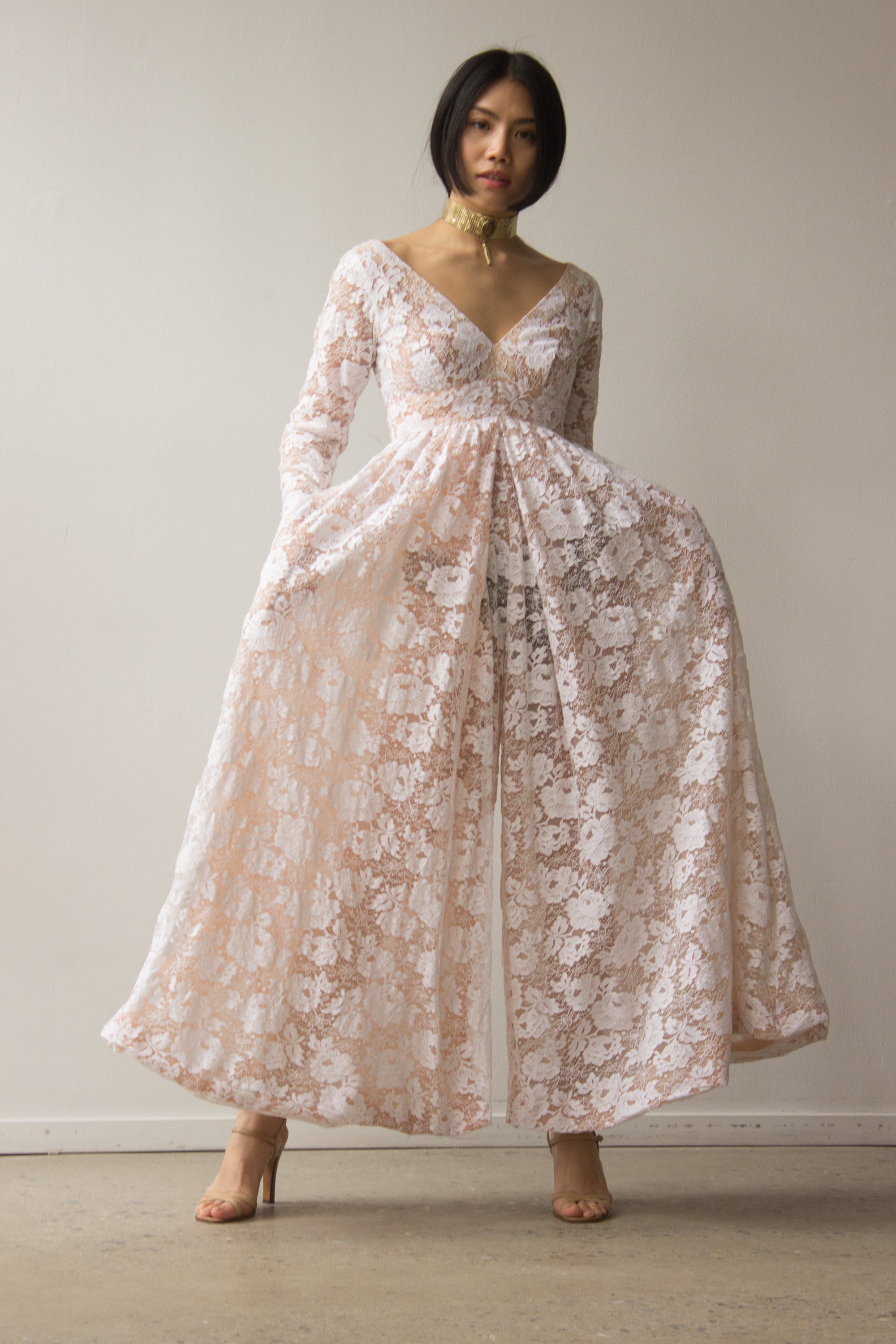 1960s Lillie Rubin White Lace Palazzo Jumpsuit — Wayward Collection